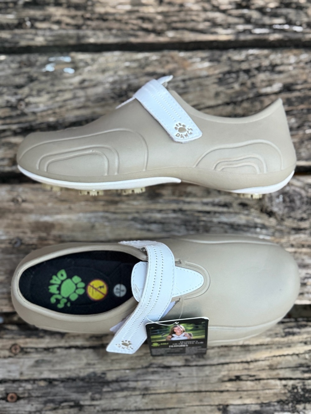 DAWGS Womens Size 9 Tan/White Ultralite Golf Walking Shoe w/ Adjustable Strap X2